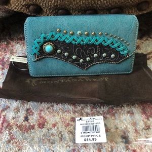 Montana West/American Bling wallet in turquoise faux suede.